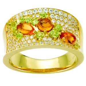 Citrin-, peridot- og diamant designring