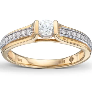 Diamantring 1-stens med sidestener