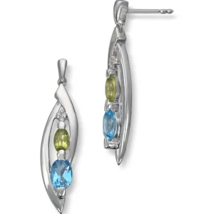 Gull øredobber med diamant, peridot og topas