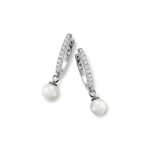 Øreringer med ferskvannsperle og cubic zirkonia