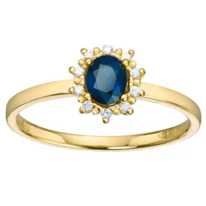 Rosettring med safir og diamanter 0,05 ct.