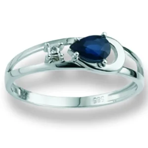 Safir og diamantring 0,01 ct.