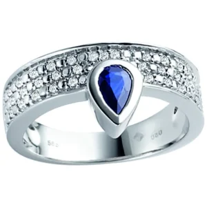 Safir og diamantring 0,20 ct.
