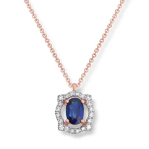 Safir smykke i roségull med diamanter