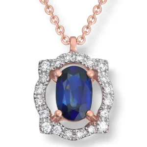 Safir smykke i roségull med diamanter